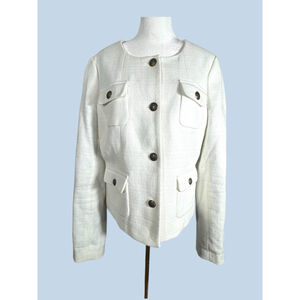 Size 14 Banana Republic White Classy Button-Front Textured Office Church Blazer
